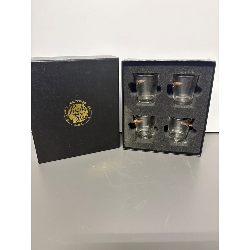 Lucky Shot USA .308 Real Bullet Handcrafted Shot Glass Set of 4 with Gift Box